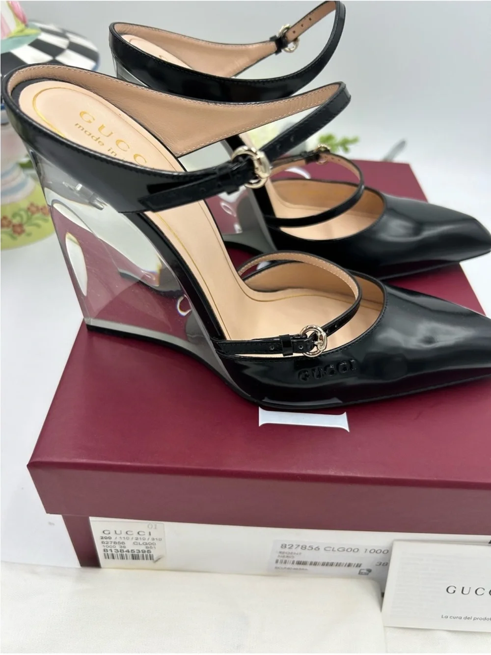 Women’s Gucci, CHRISTY, patent leather wedge mule size 38 made in Italy
